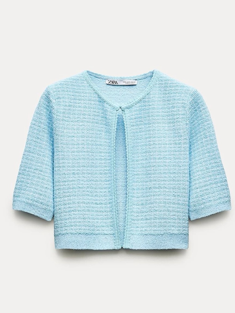Zara Pale Blue Textured Cropped Cardigan